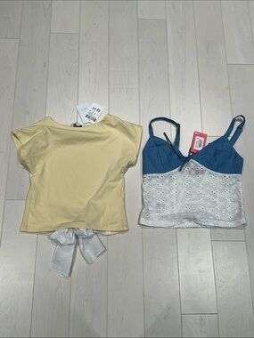 NWT Subdued and Edikted Tie-Back Tee and Blue Eyelet Tank lot of Two - sz small